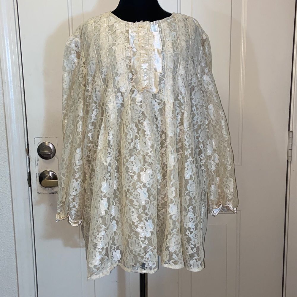 Denim 24/7 Beige Lace Top Size 20W Women’s Blouse
